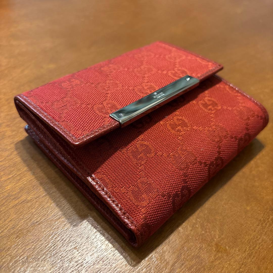 GUCCI 二つ折り財布 レッド キャンバス★未使用