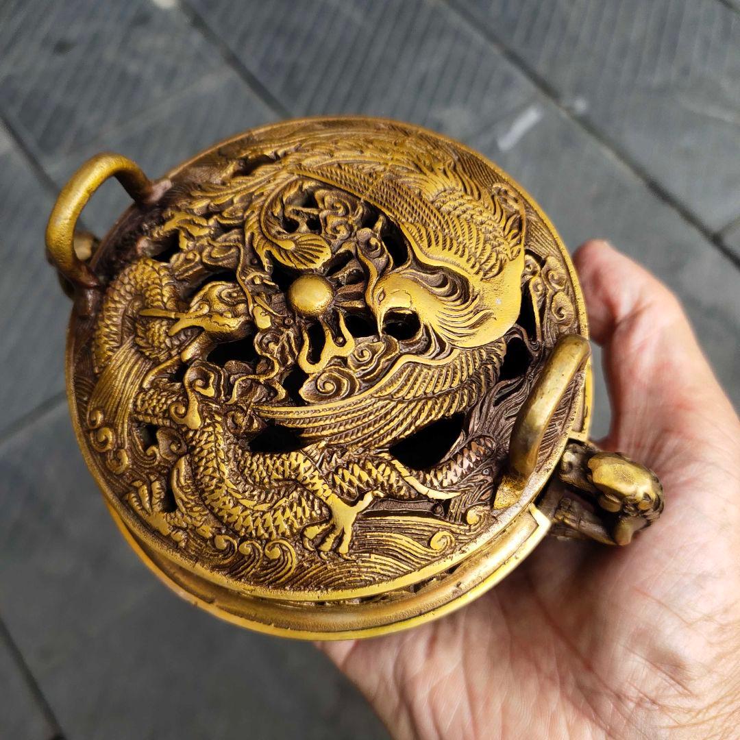 銅器 香炉 龍鳳薫香炉 盤香炉 茶道香炉 装飾品 工芸品 置物