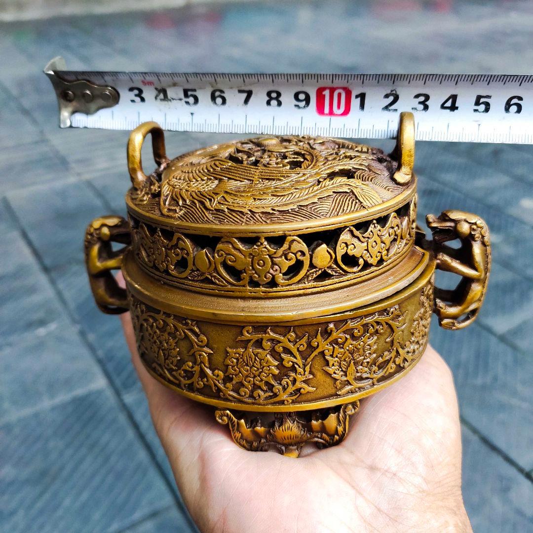 銅器 香炉 龍鳳薫香炉 盤香炉 茶道香炉 装飾品 工芸品 置物