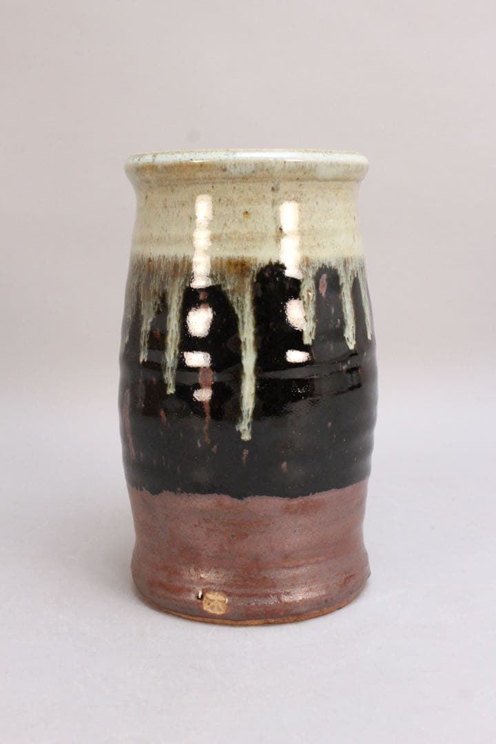 4438 益子窯　木村一郎 造　三彩壷　高さ19.7cm 陶印有　共箱　送料無料