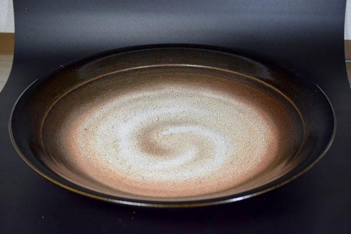 県重要文化財　林 正太郎　特別作品　淡黒　志野焼　大皿　真作保証　径59cm