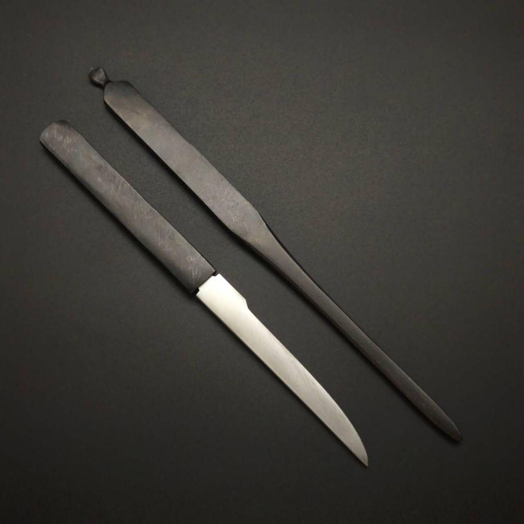 年末セール　小柄　笄　倶利伽羅剣の図　職人作　現代金工　金工品　銅製　金メッキ