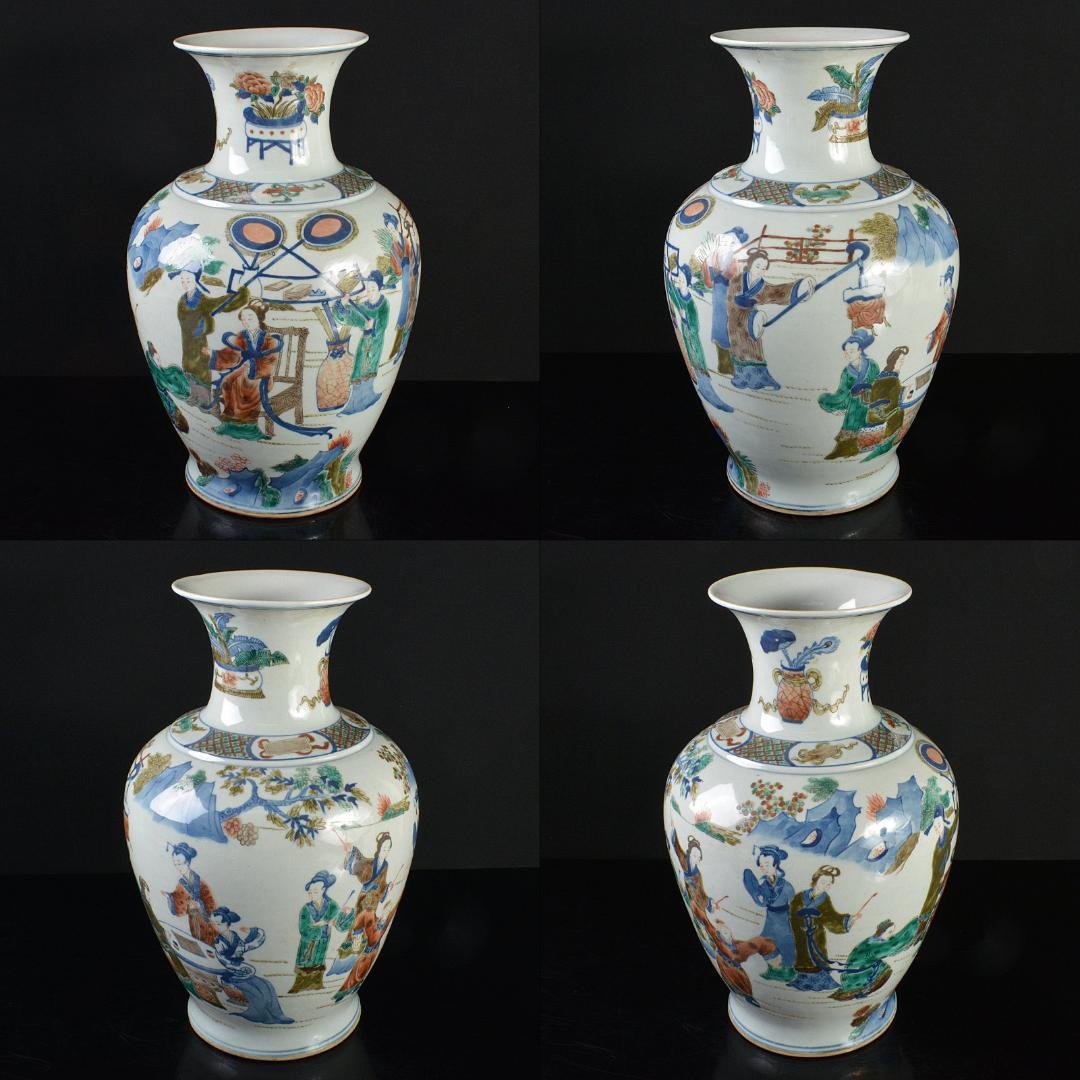 中国　色絵　人物文瓶　高さ約36cm　D　R5482B