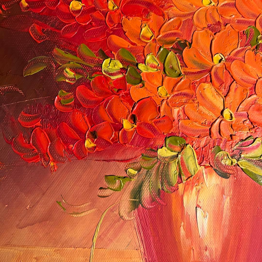 手書き油絵 花瓶の花 額付 絵画 インテリア 油彩画
