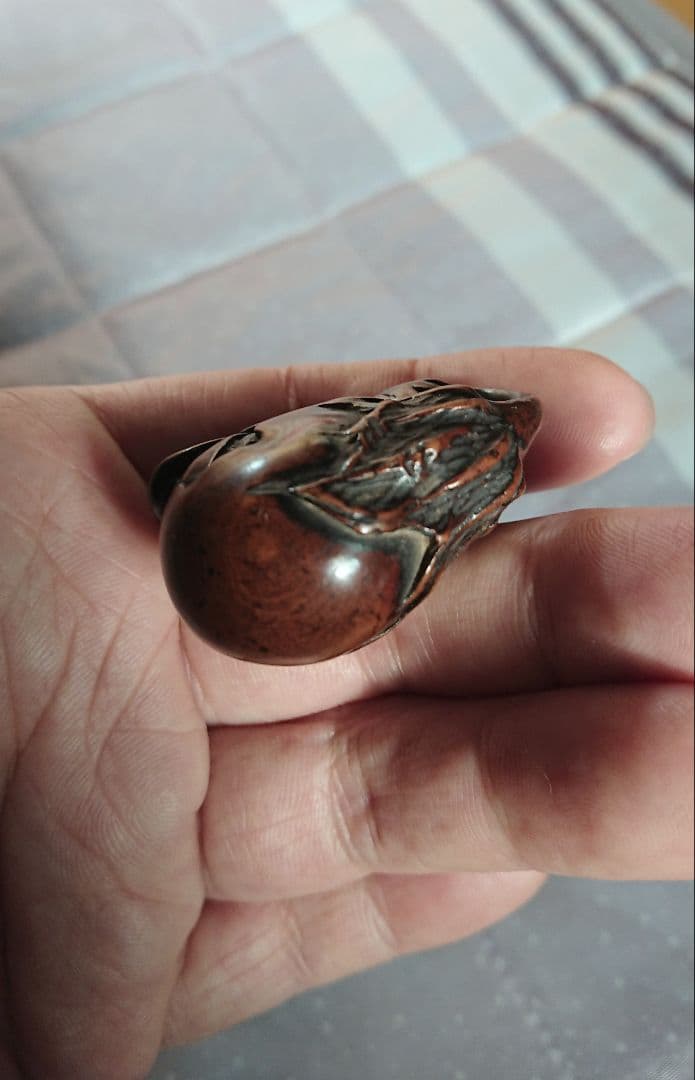 江戸　根付 傷み三茄子 木彫 木製 彫刻