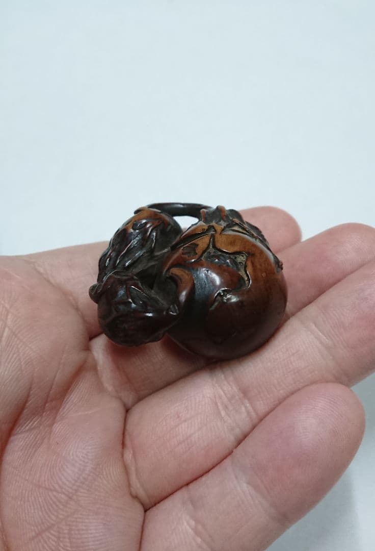 江戸　根付 傷み三茄子 木彫 木製 彫刻