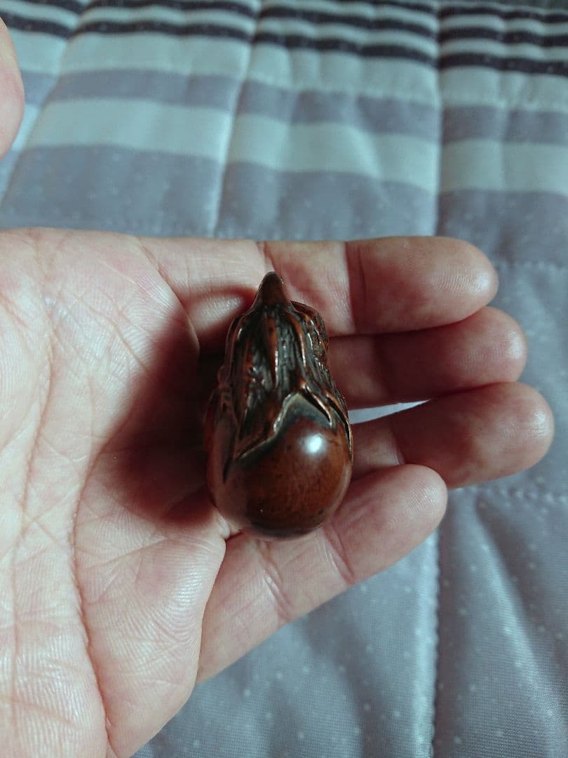 江戸　根付 傷み三茄子 木彫 木製 彫刻