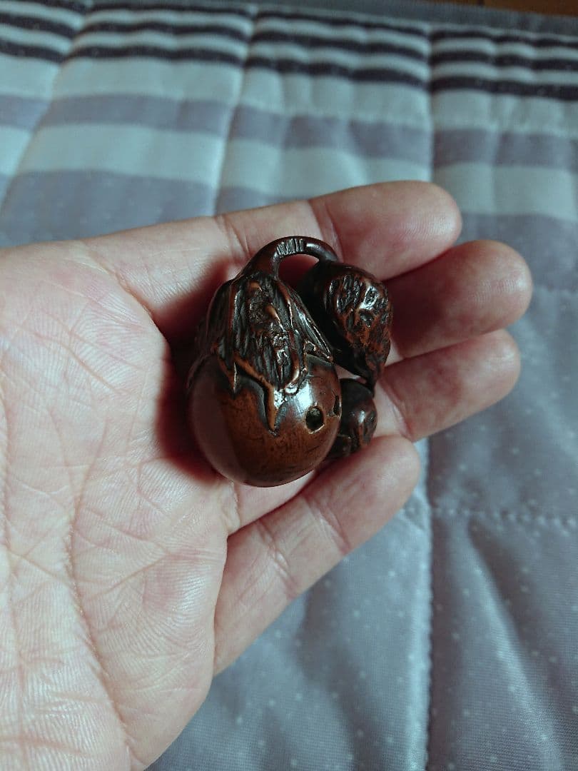 江戸　根付 傷み三茄子 木彫 木製 彫刻