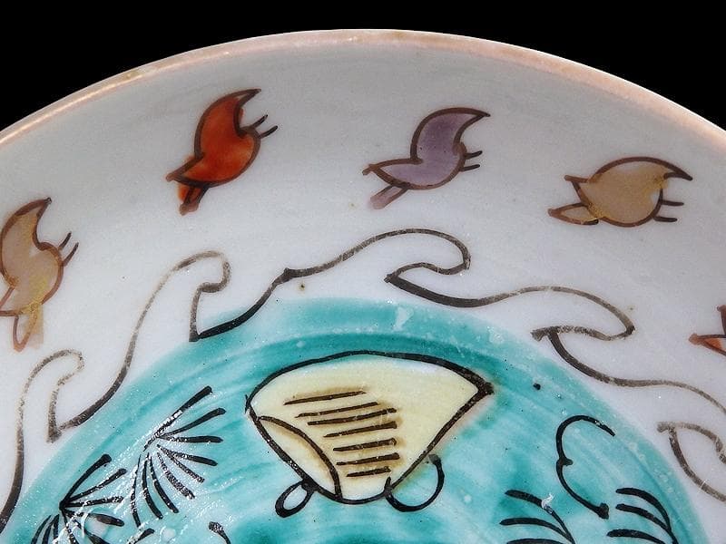 古伊万里　色絵　波千鳥に貝の図　手塩皿　F281AS-DCi