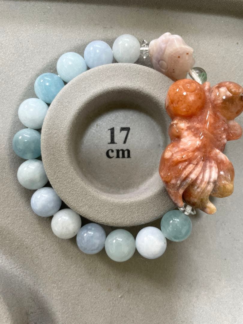 桜瑪瑙 金魚 アクアマリン ブレスレット
