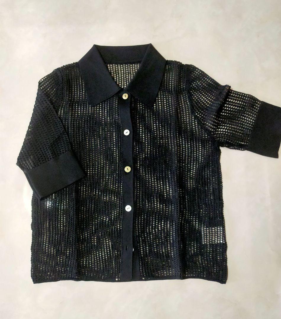 【大人気】アニュアンス　ラメメッシュハーフスリーブニットポロシャツ【美品】