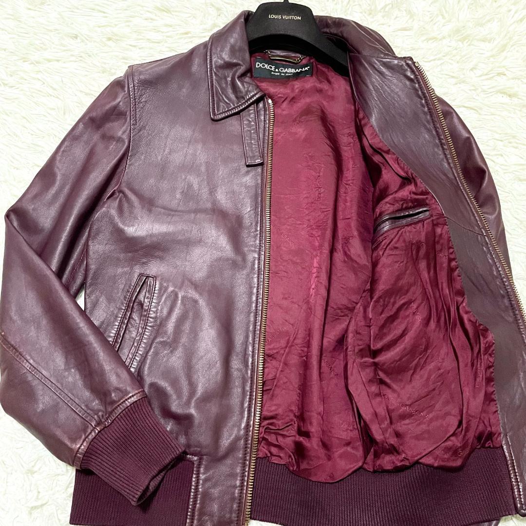 美品 ドルチェ&ガッバーナ ラムレザージャケット ワインレッド 46/M-L