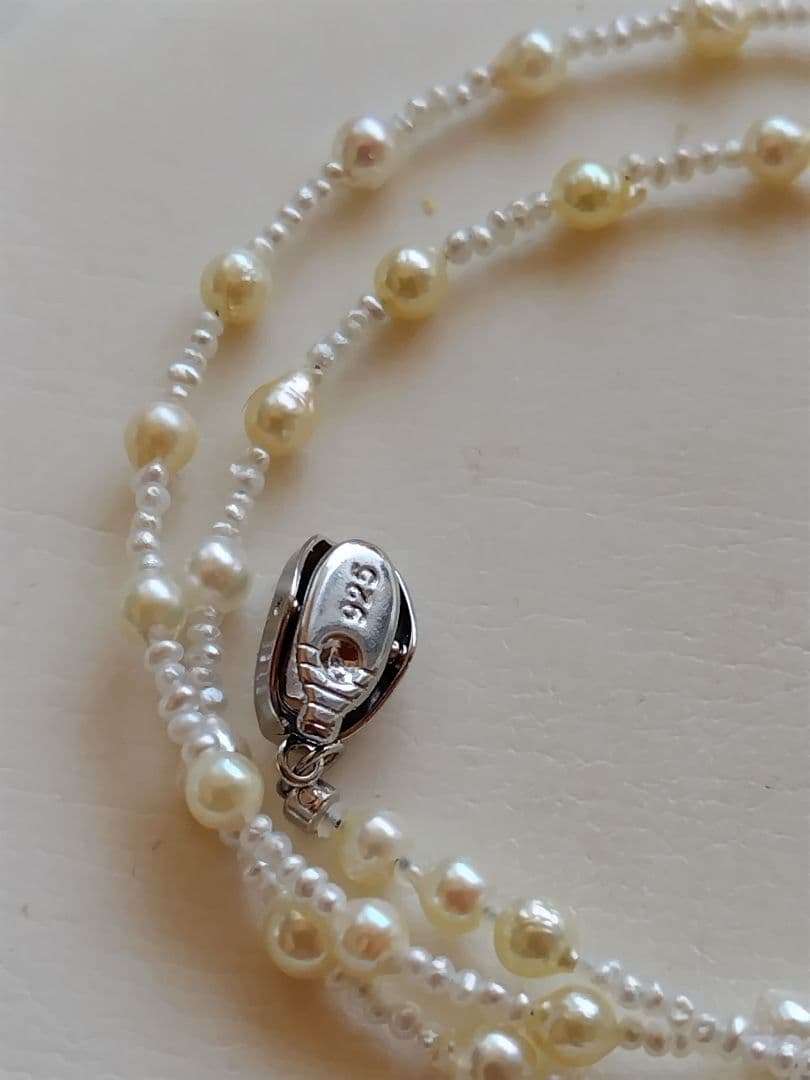 ②【訳あり格安】アコヤ真珠ベビーパール、あこや砂芥子パールの、オメガ風ネックレス