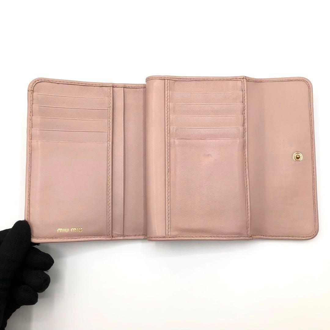 ミュウミュウ マテラッセ 折り財布 クリスタル ビジュー ピンク レザー