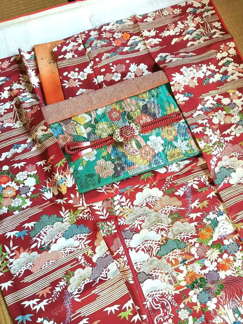 振袖フルセット　手描き総柄友禅　本物志向の方に　古典柄　作家　164/66.5