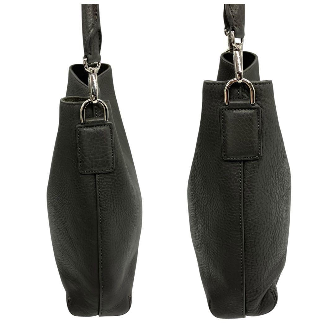 美品 2116 HIROFU プリマ ワンショルダーバッグ シボ革 Hロゴ