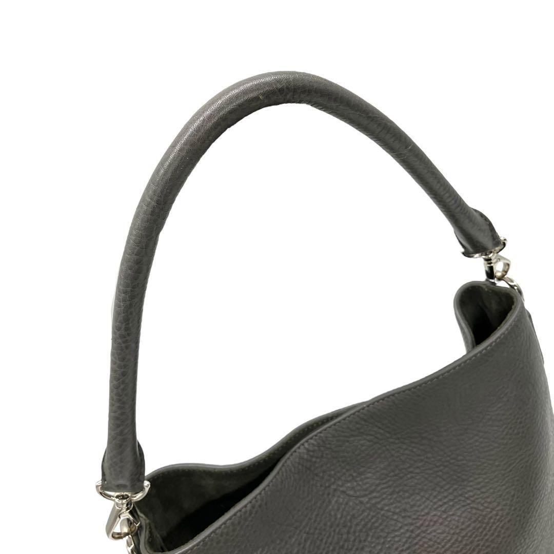 美品 2116 HIROFU プリマ ワンショルダーバッグ シボ革 Hロゴ