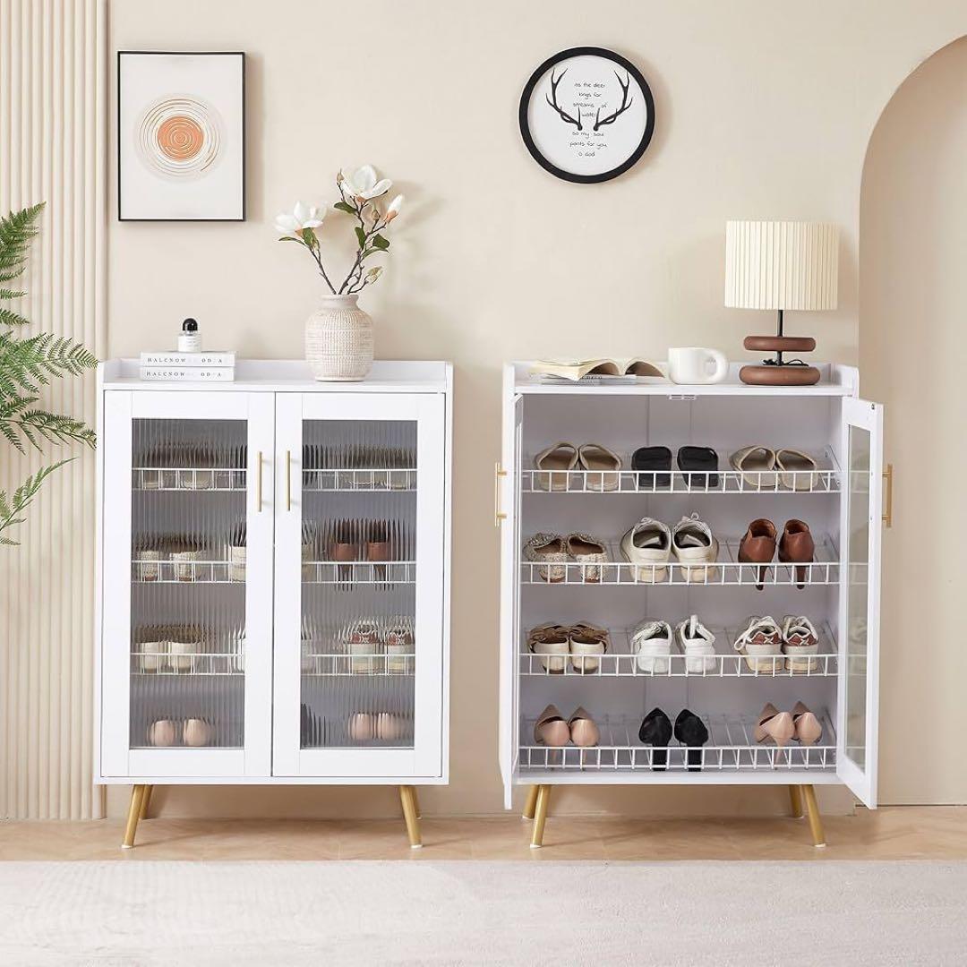 【大特価】シューズキャビネット 下駄箱 4段 扉付き 靴箱 家庭用 組立簡単