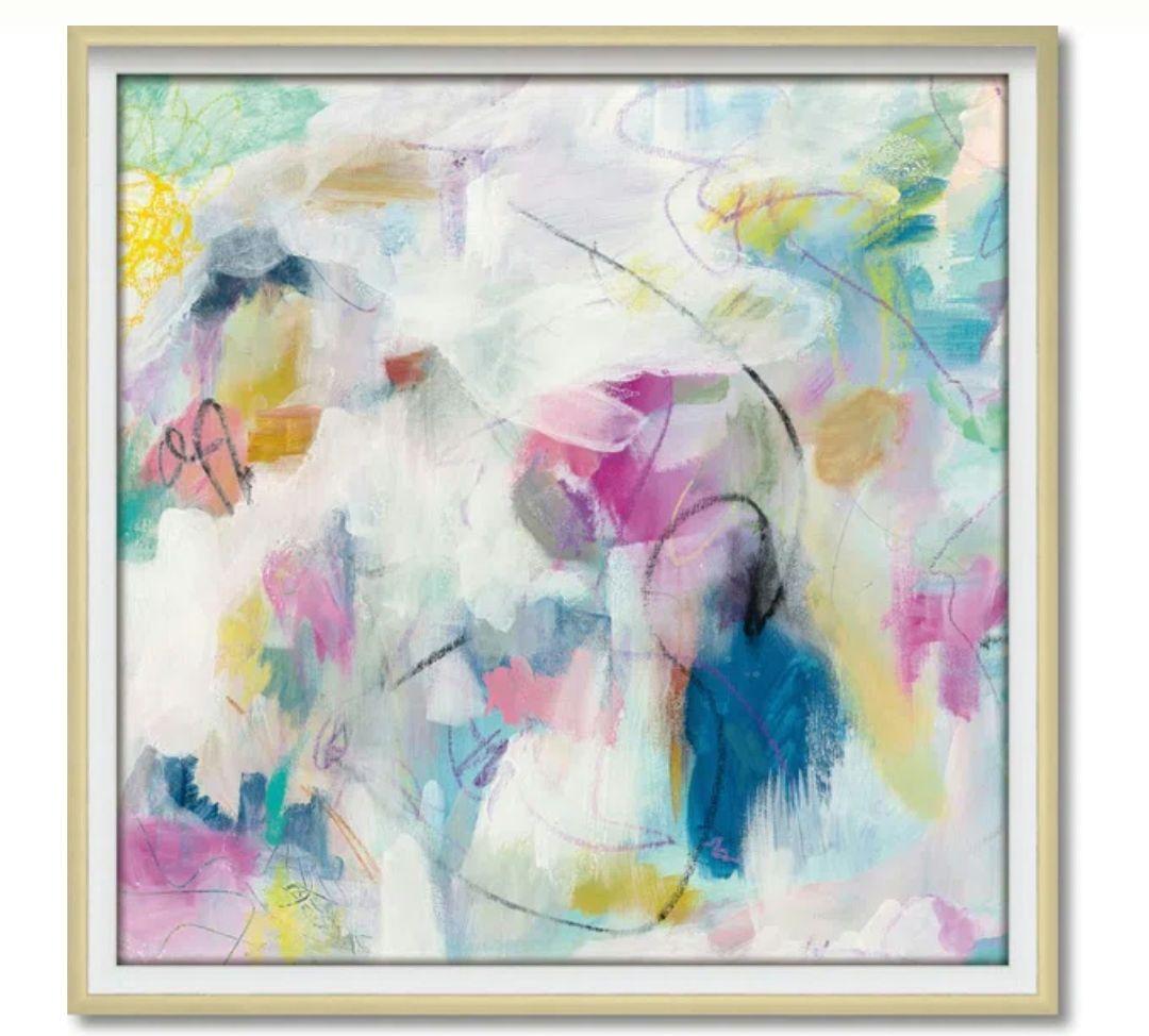 パステルカラー抽象画 モダンアート額縁付き・アブストラクト・ハンドメイド