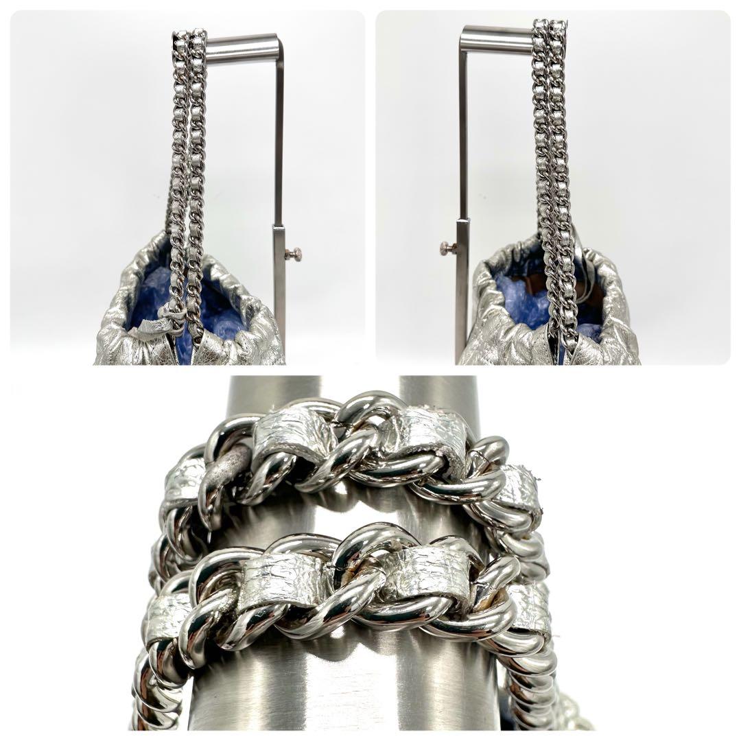 【美品】MARCO MASI チェーンショルダーバッグ キルティング シルバー