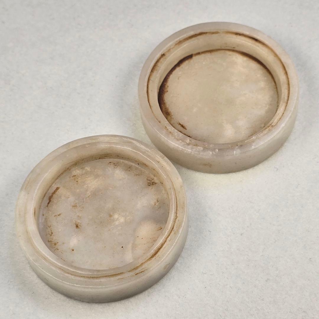 時代物 本物和田白玉 手彫り 清代 茶道具 篆書 詩賦紋 香合 粉箱 美品