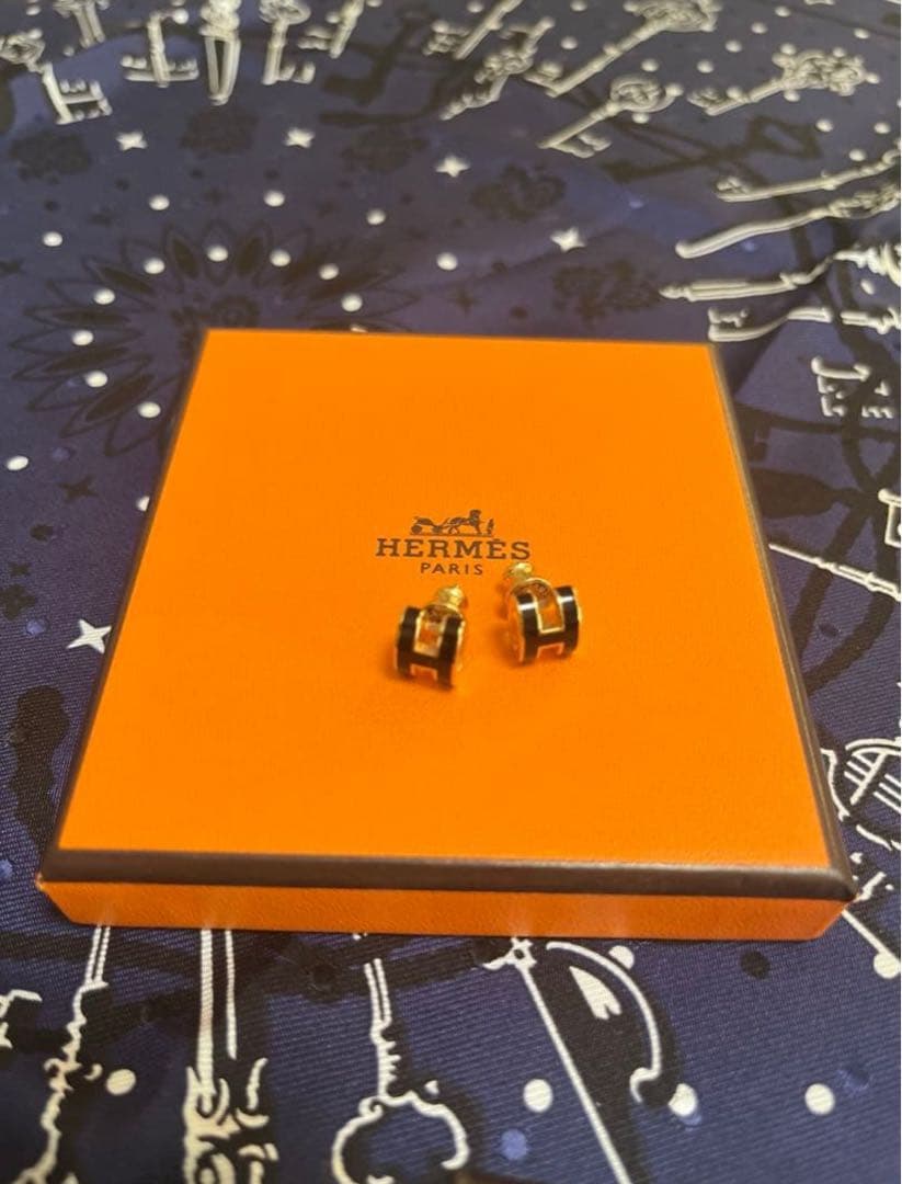 最終値下 HERMES ミニポップH ピアス ノアール ピンクゴールド ブラック