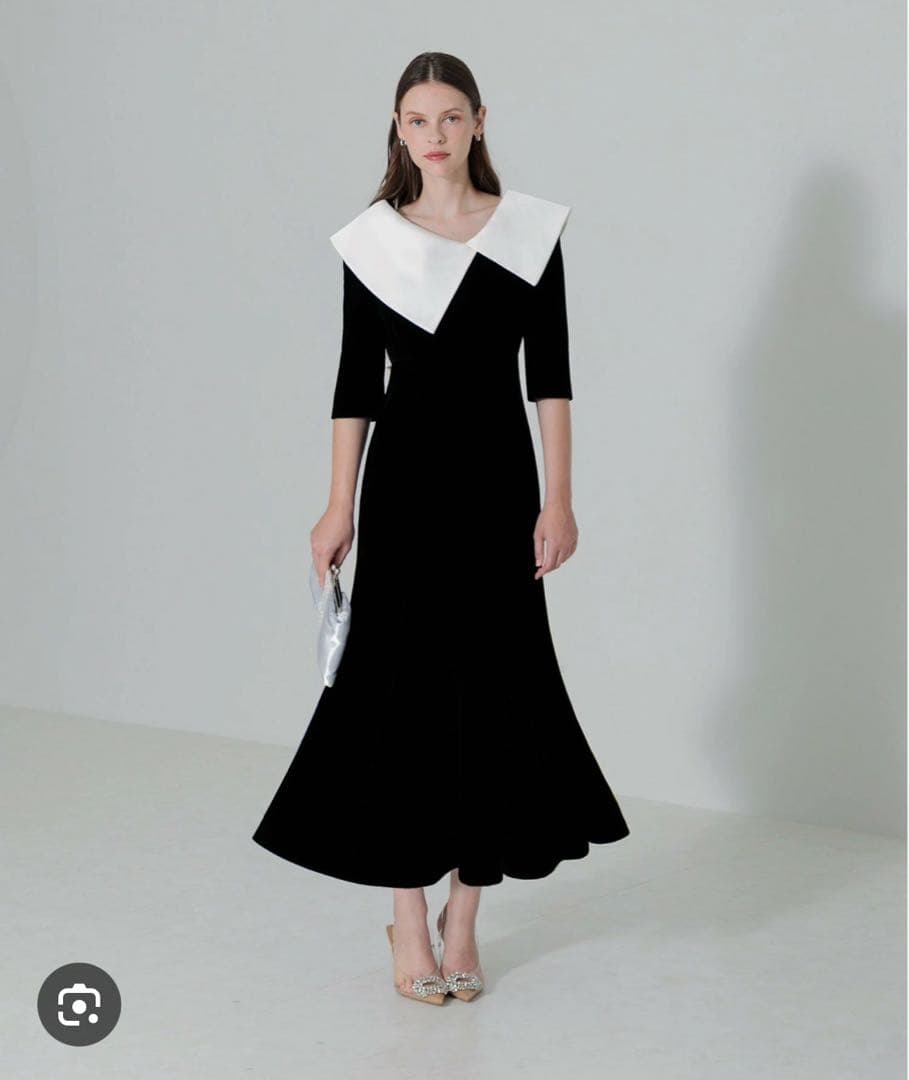 Leja アシンメトリービックカラー　ベロア　マーメイドワンピース　ドレス　S