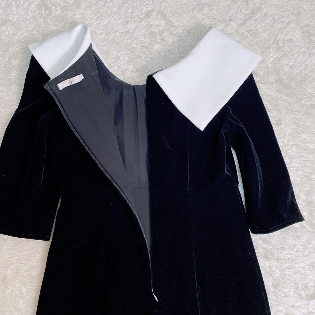 Leja アシンメトリービックカラー　ベロア　マーメイドワンピース　ドレス　S