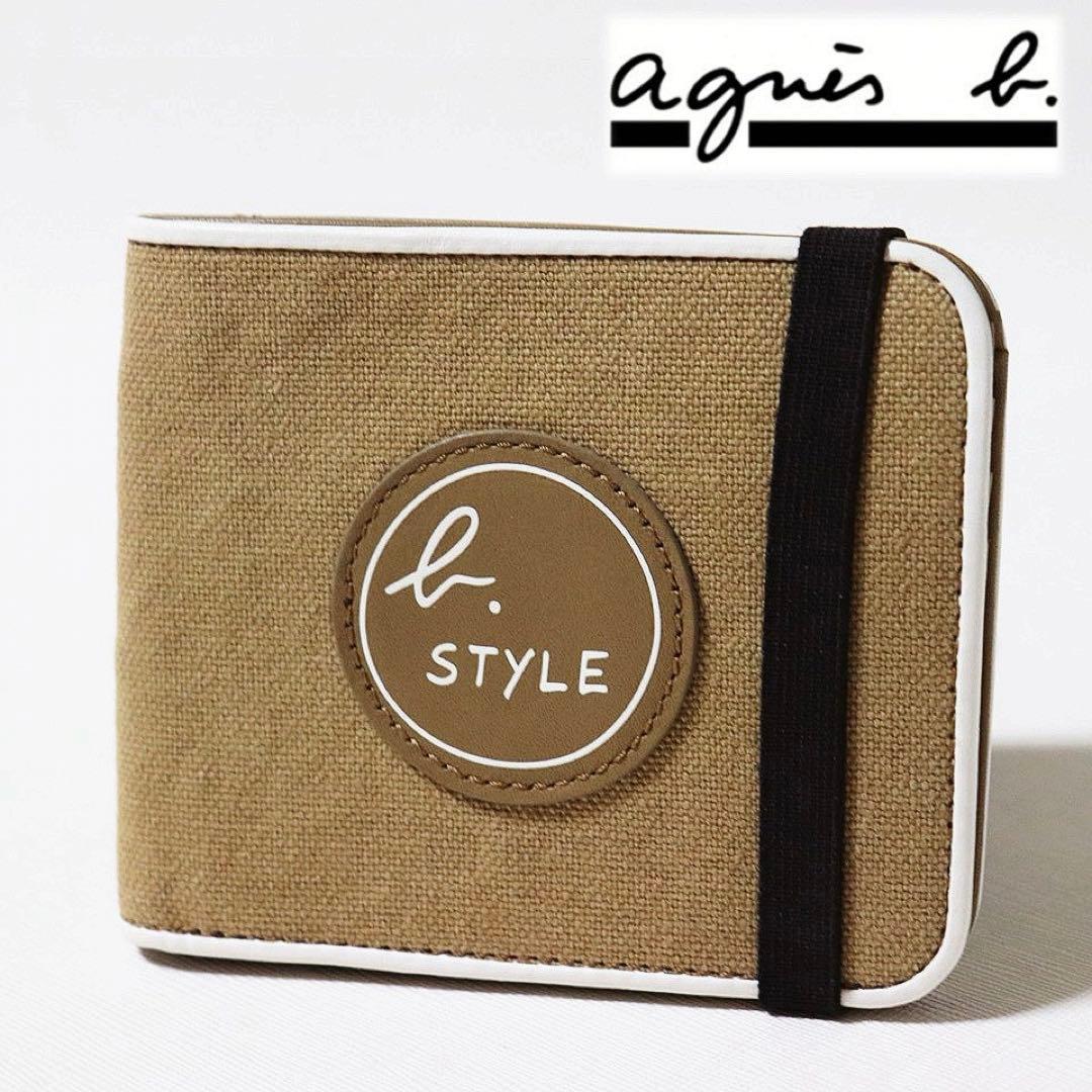 《アニエスベー》箱付新品 軽量 コットンレザーコンビ 2つ折り財布 ウォレット