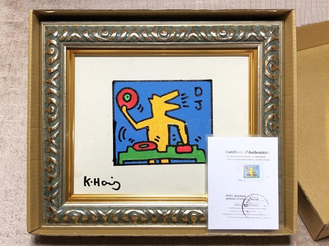 【 キース・へリング『ＤＪ』】　肉筆油彩　キャンバスF3　額装