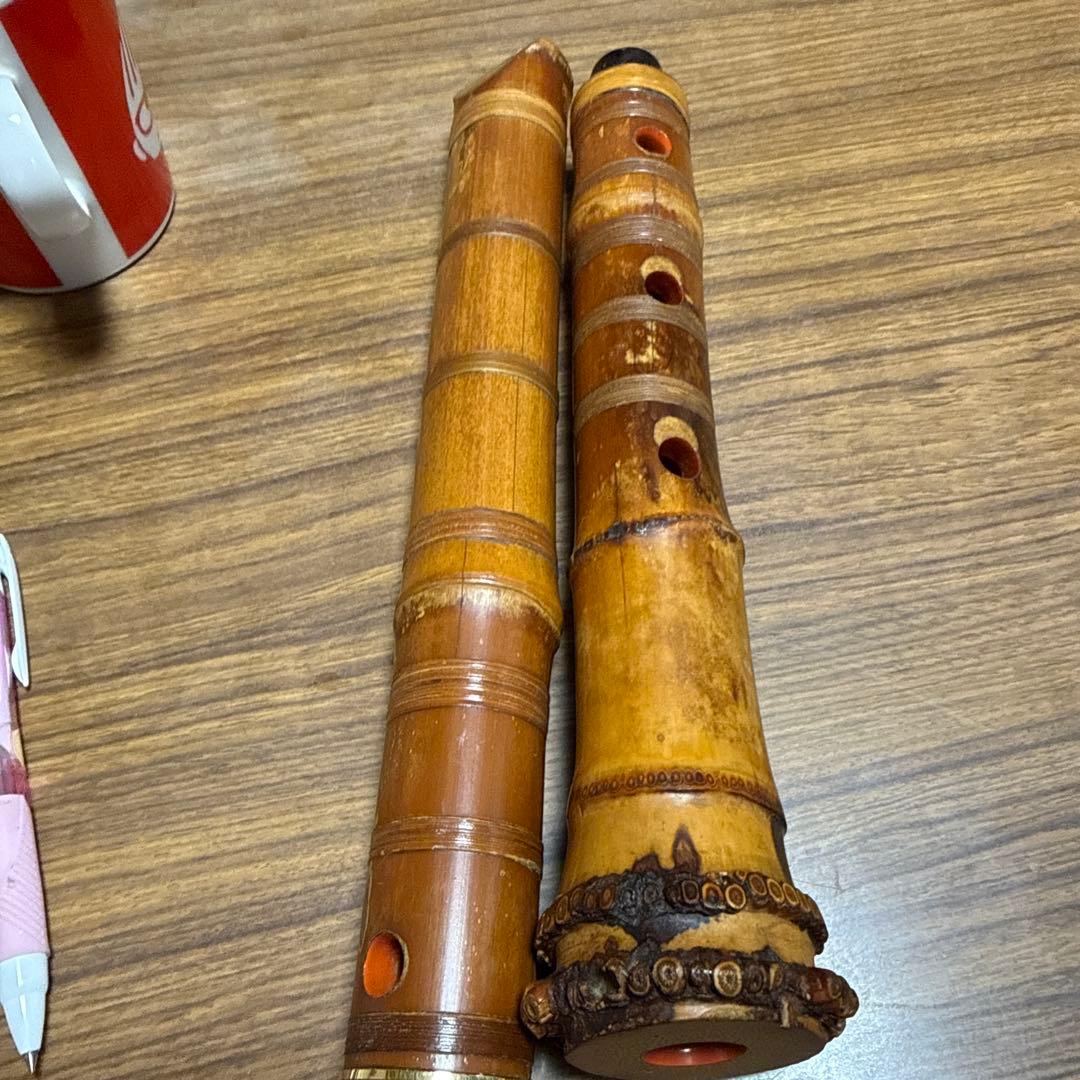 尺八　一尺八寸管唄口金　中継ぎ金三線　 竹峰銘他　最高級品