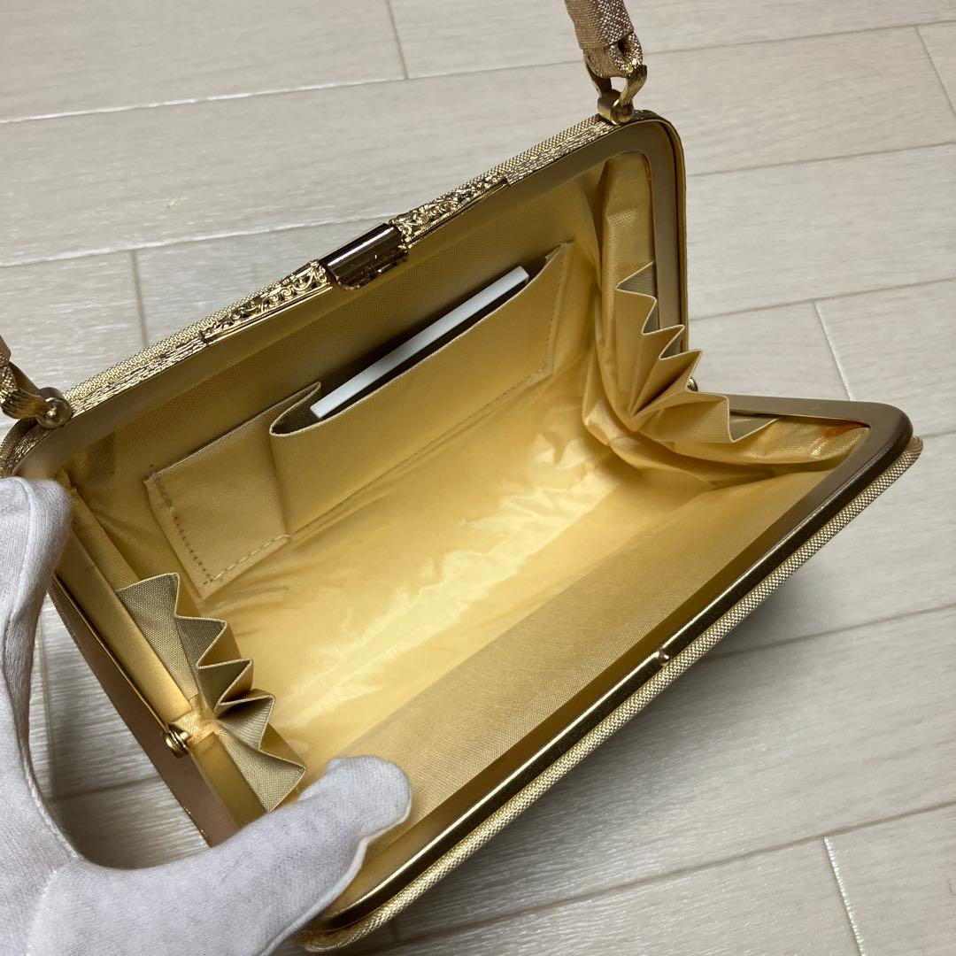 《未使用》佐賀錦　草履バッグセット　東京芝山　正絹　ゴールド　金糸