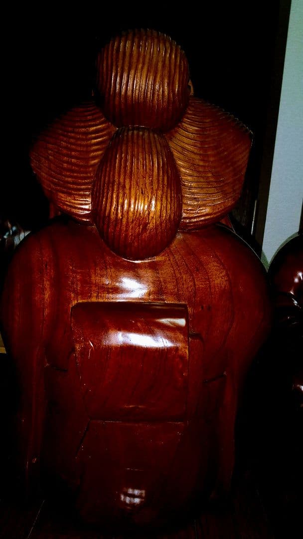 伝説＆超豪華木製.巨大.お福さんの置物.9.３kg