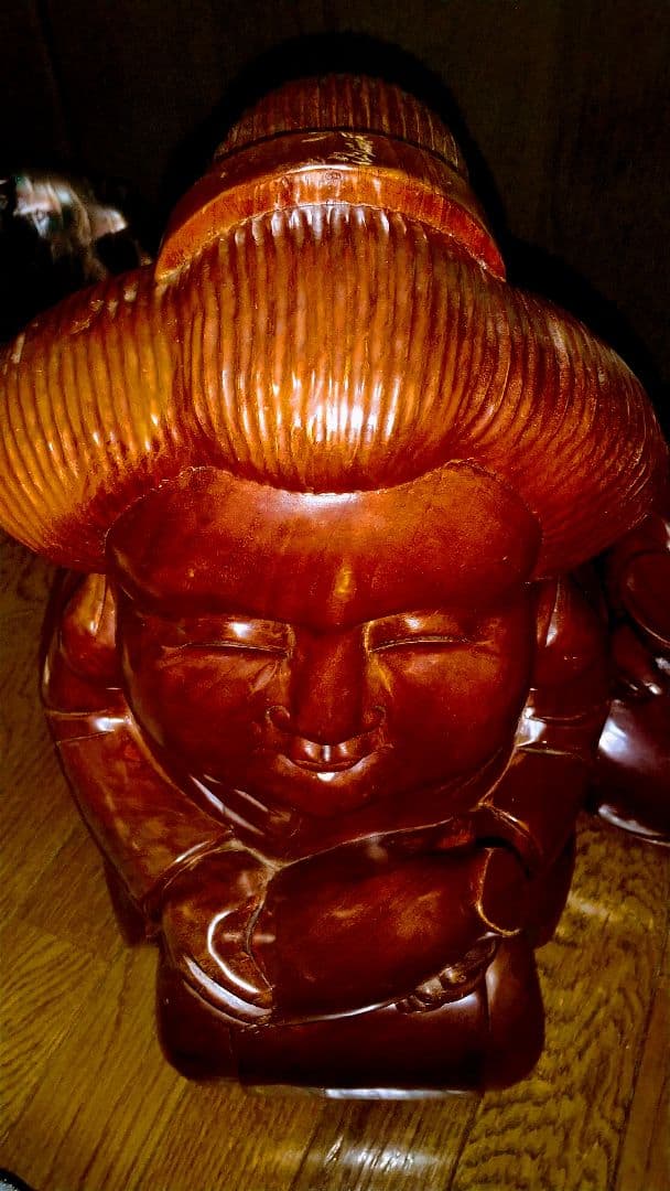 伝説＆超豪華木製.巨大.お福さんの置物.9.３kg