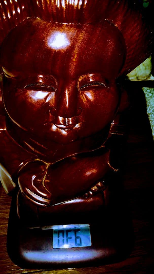 伝説＆超豪華木製.巨大.お福さんの置物.9.３kg