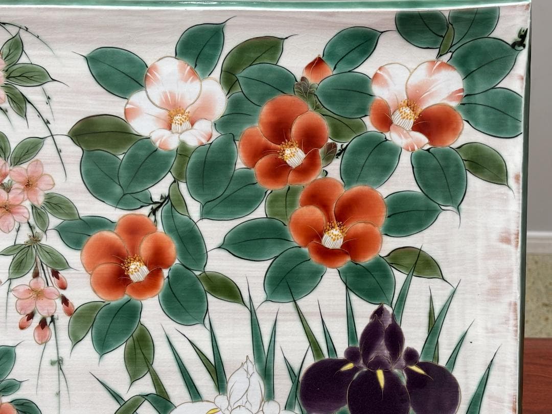 値下【一点物】京焼 清水焼 陶あん 色絵付け 飾り皿 約40cm×54cm 骨董