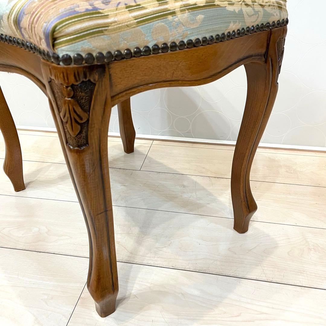 【美品】イタリア製 猫脚 木製スツール オットマン 花柄 ロココ調 アンティーク