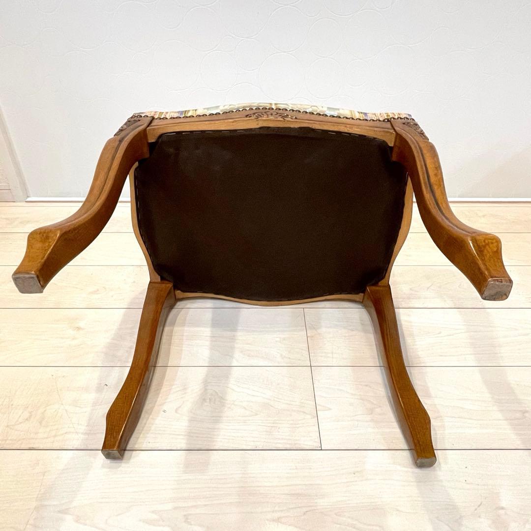 【美品】イタリア製 猫脚 木製スツール オットマン 花柄 ロココ調 アンティーク