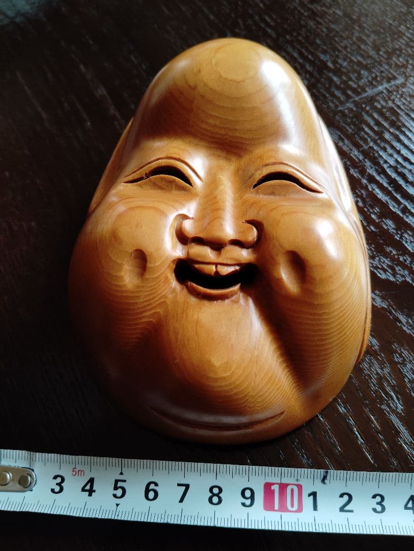 木製面　おかめ 　お多福　お福　木彫り　頬ぷっくり　鼻ぺちゃ　 エクボが可愛い面