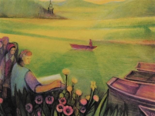 入江一子、【ギャルタンジュド湖】、希少な額装用画集より、新品額装付