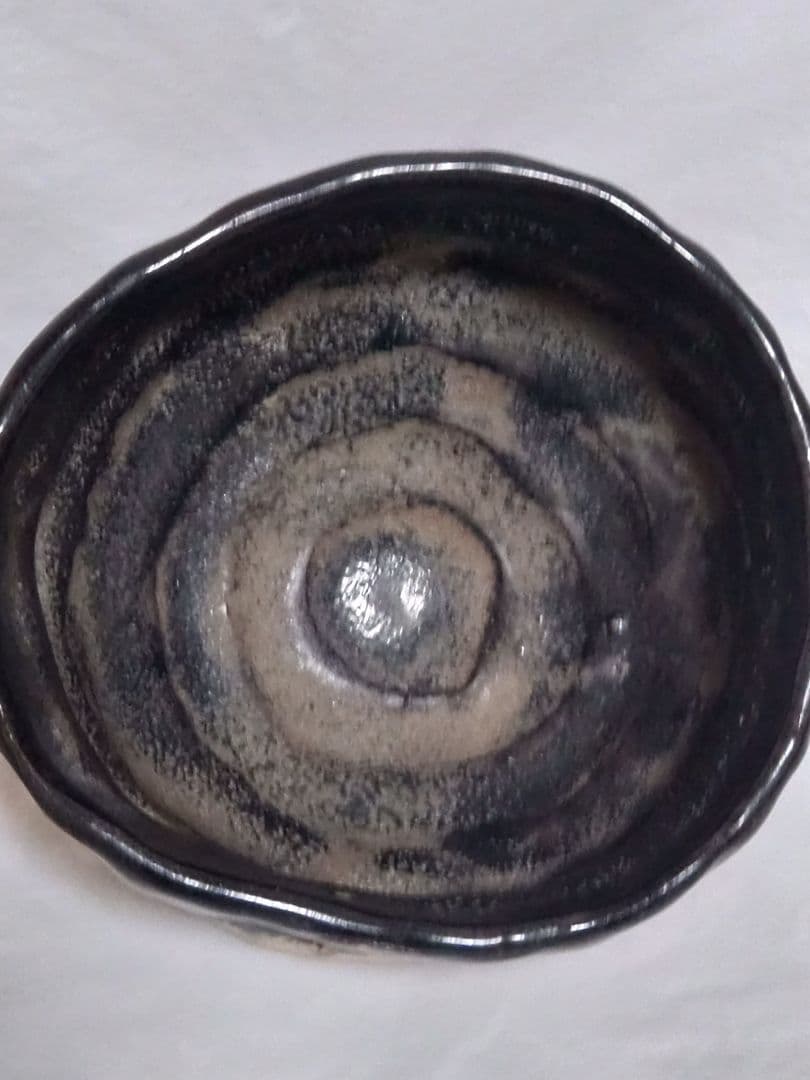 【スナフキン】古玩　茶道具　手捏ね　古瀬戸　黒織部　抹茶碗　沓茶碗