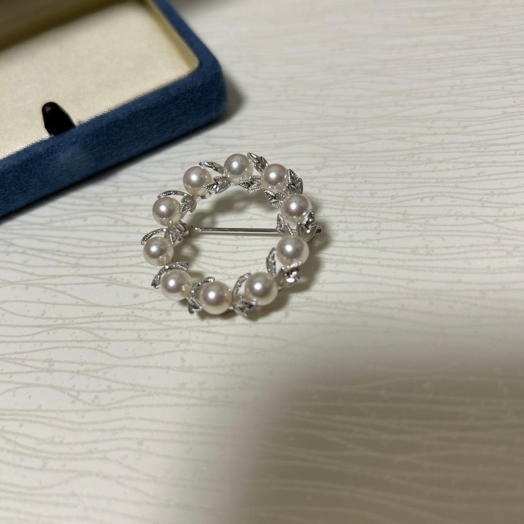 MIKIMOTO ミキモト　真珠　パール　WGK18 葉彫り　月桂樹　ブローチ