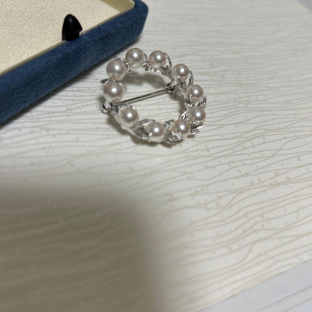 MIKIMOTO ミキモト　真珠　パール　WGK18 葉彫り　月桂樹　ブローチ