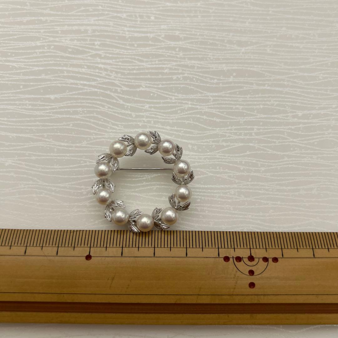 MIKIMOTO ミキモト　真珠　パール　WGK18 葉彫り　月桂樹　ブローチ