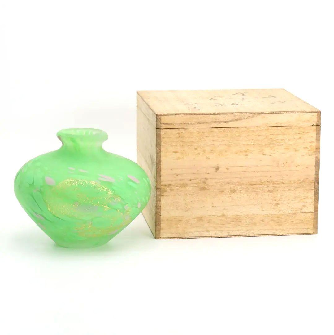 藤田喬平作 手吹 金彩花瓶 ガラス 共箱　C518　DC1