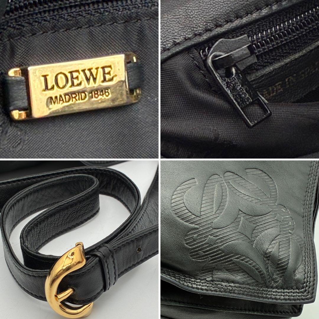 極美品 ロエベ フラメンコ ショルダーバッグ ナッパレザー アナグラム ブラック