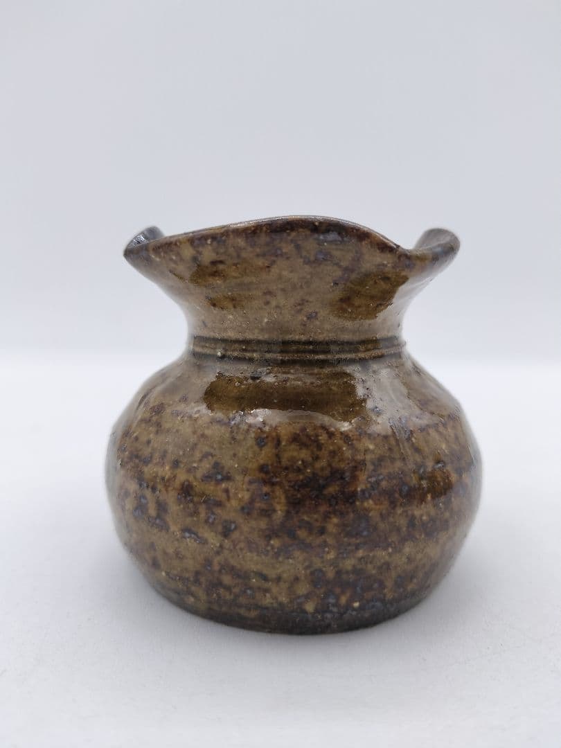 c411 蓋置 飴釉　砂金袋 志戸呂 廣前心斉 木箱 茶道具