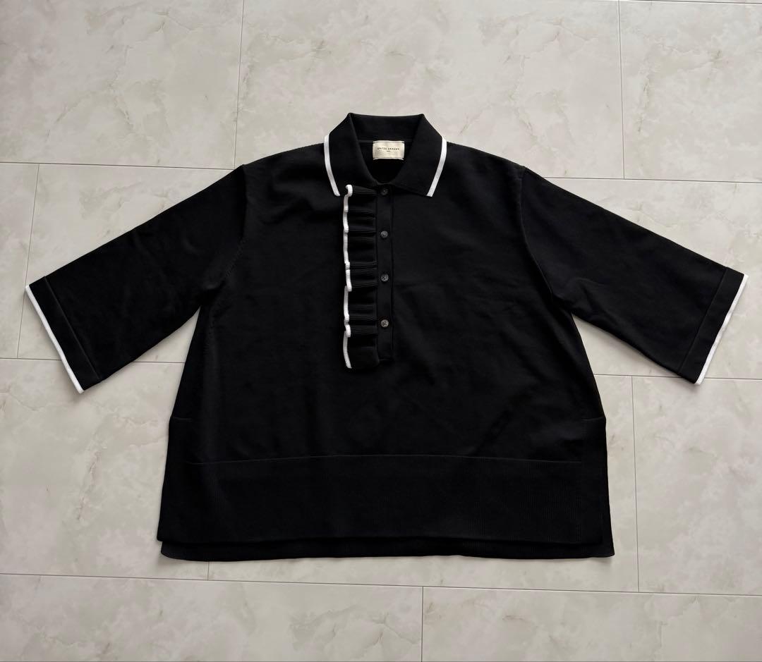UNITED ARROWS ミニマル フリル ポロニット　黒