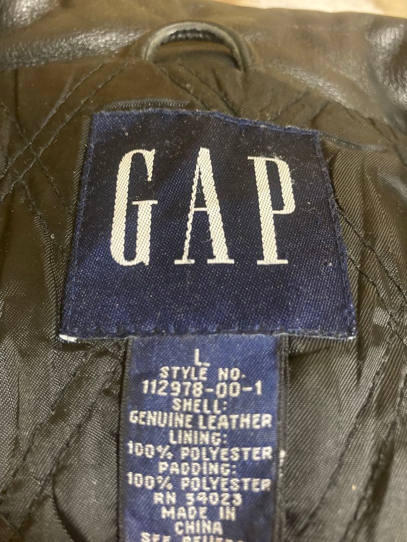 90s old GAP ブラック レザージャケット L 襟付き