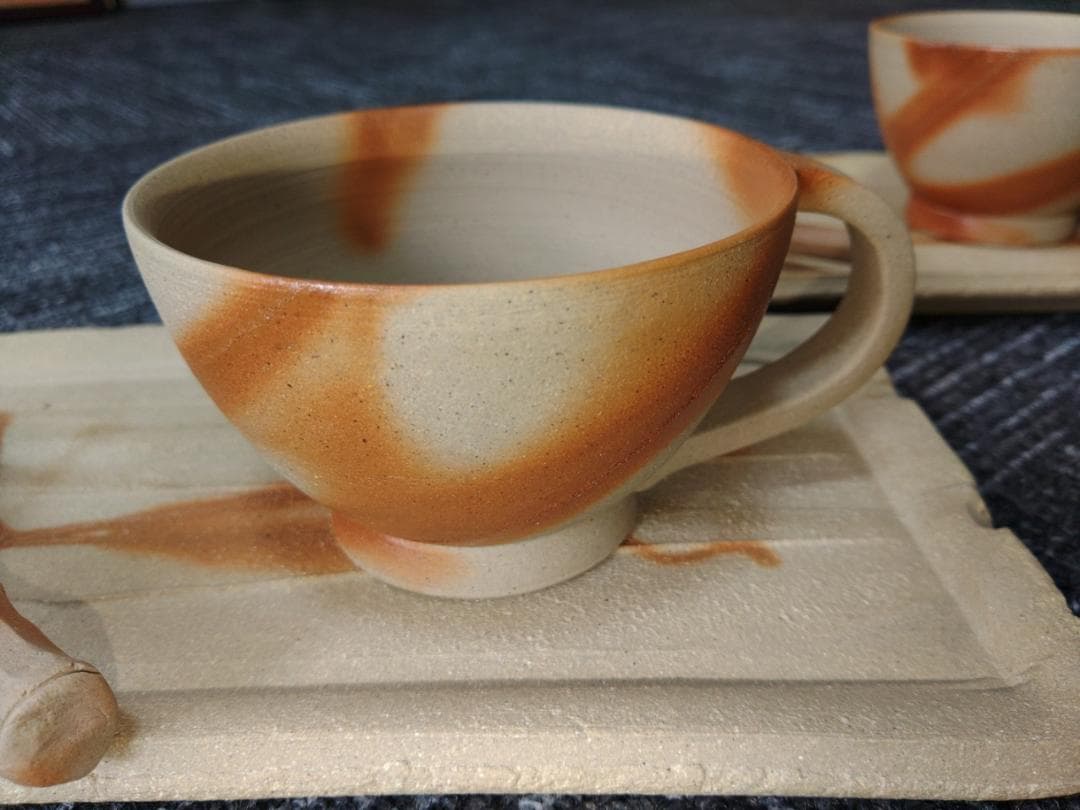 備前焼　ちょっと贅沢なティータイムに　ティーカップ＆平皿　日本六古窯の1つ